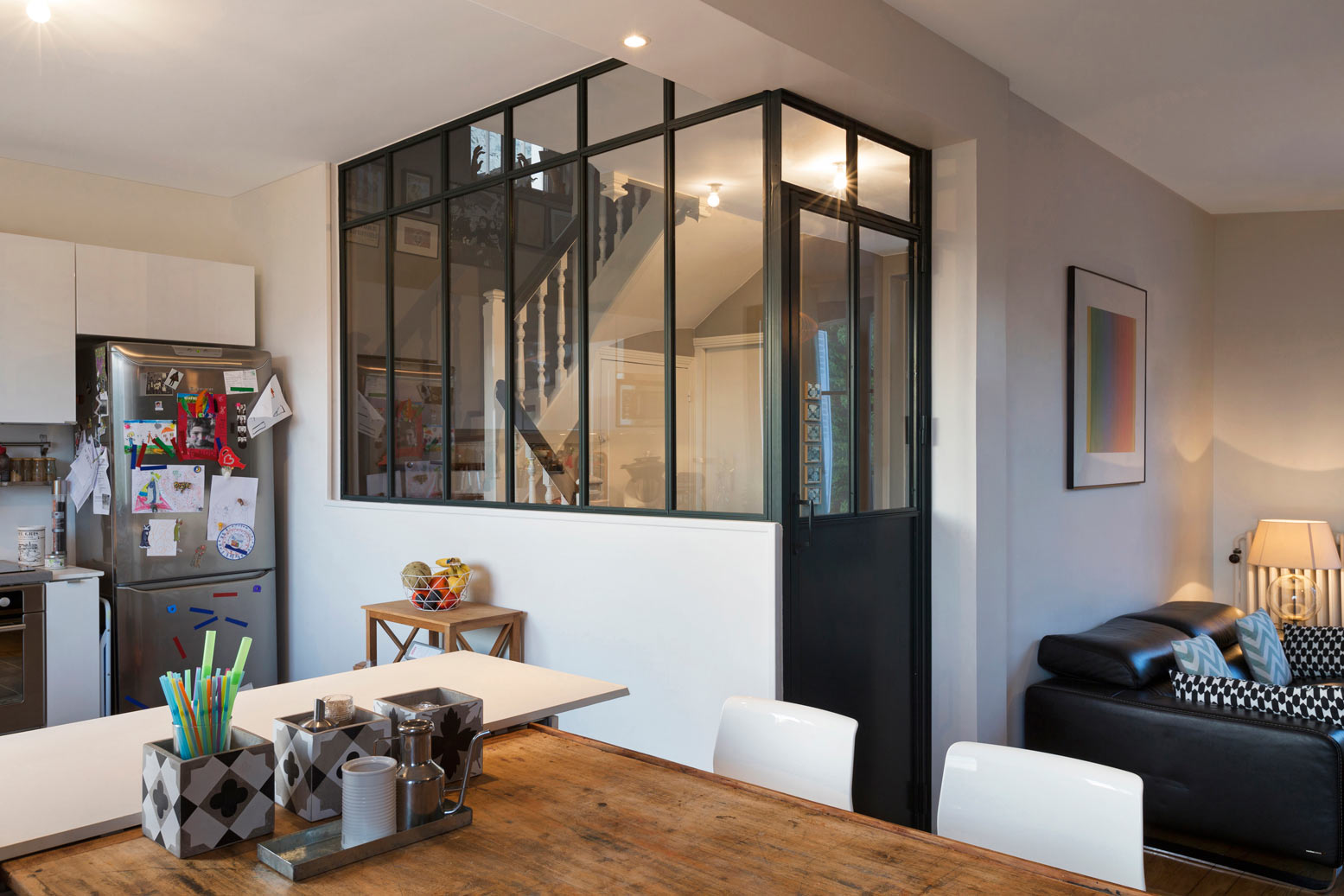 Verrière avec imposte et porte donnant sur cuisine - Modèle LOFT